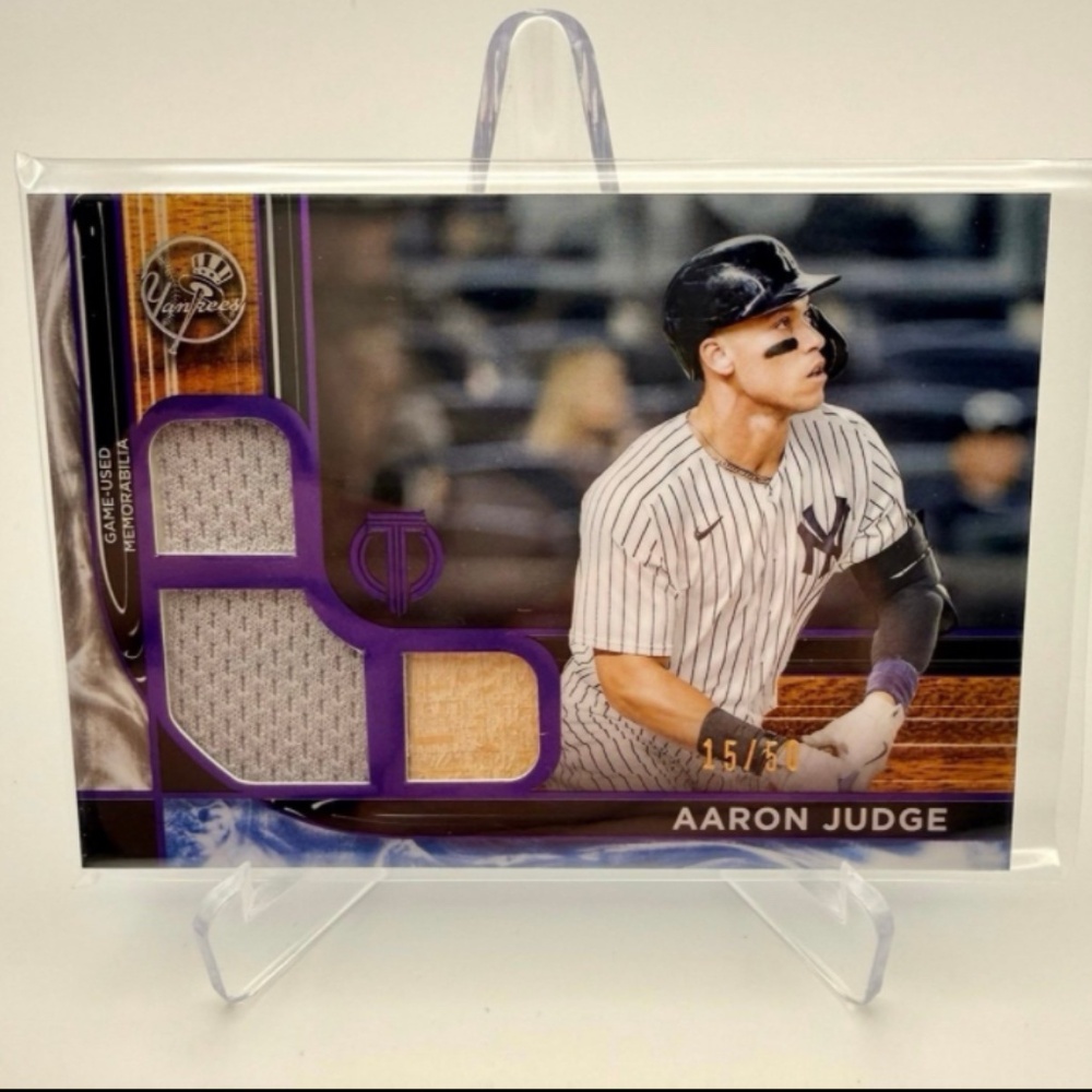 RARE* AARON JUDGE GAME USED JERSEY  BAT TRIPLE RELIC PATCH /50 NEW YORK YANKEES